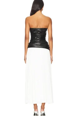 Arie Faux Leather Bustier Midi Dress