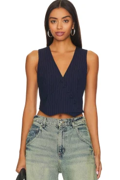 Asymmetric Pin Stripe Vest