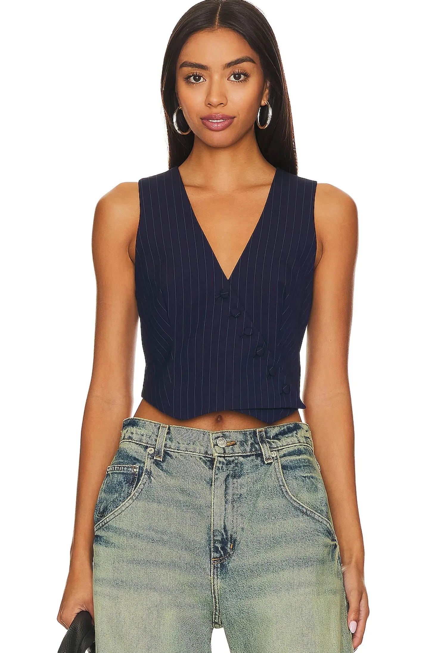 Asymmetric Pin Stripe Vest