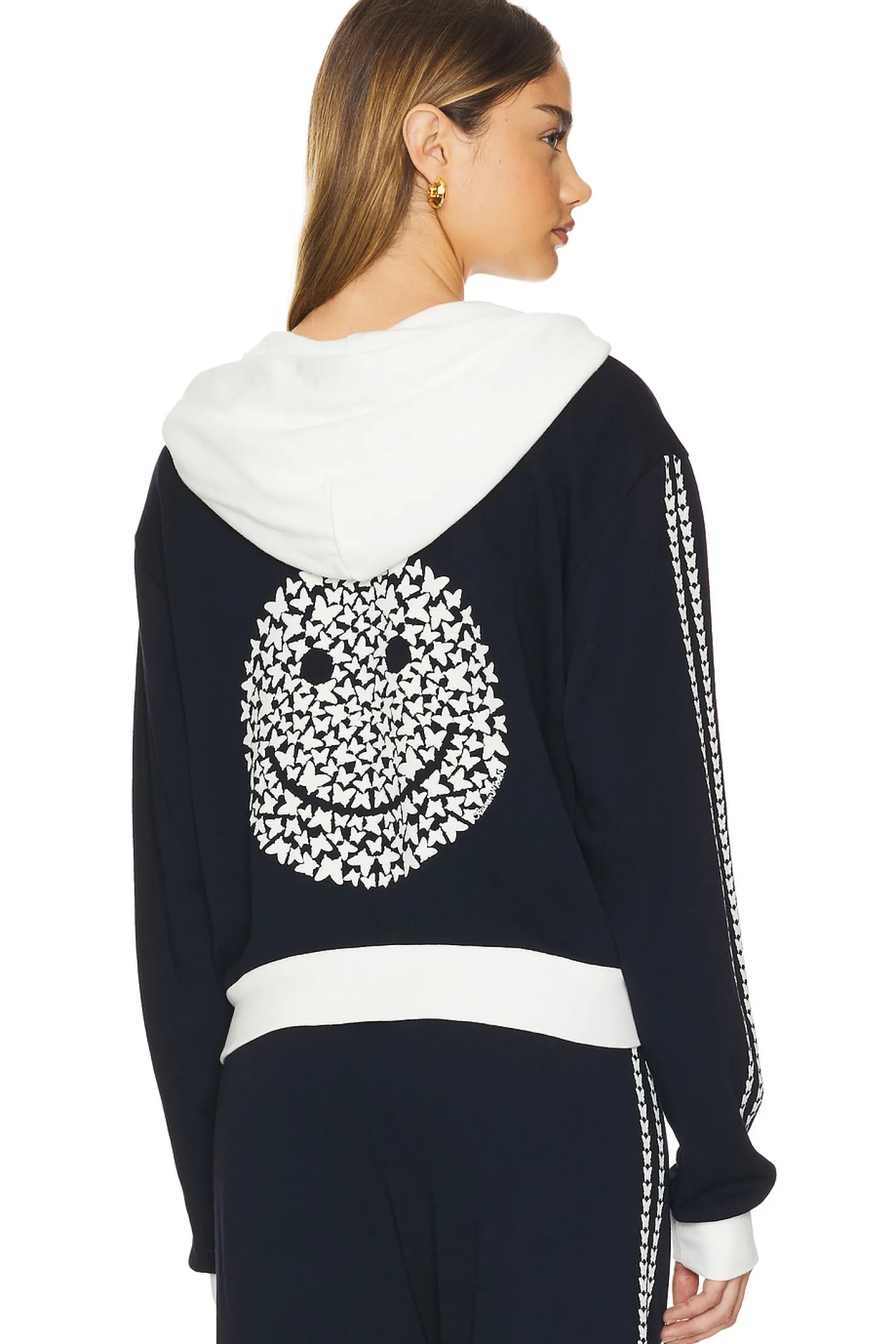 Audri Color Block Crop Happyface Zip Up Hoodie