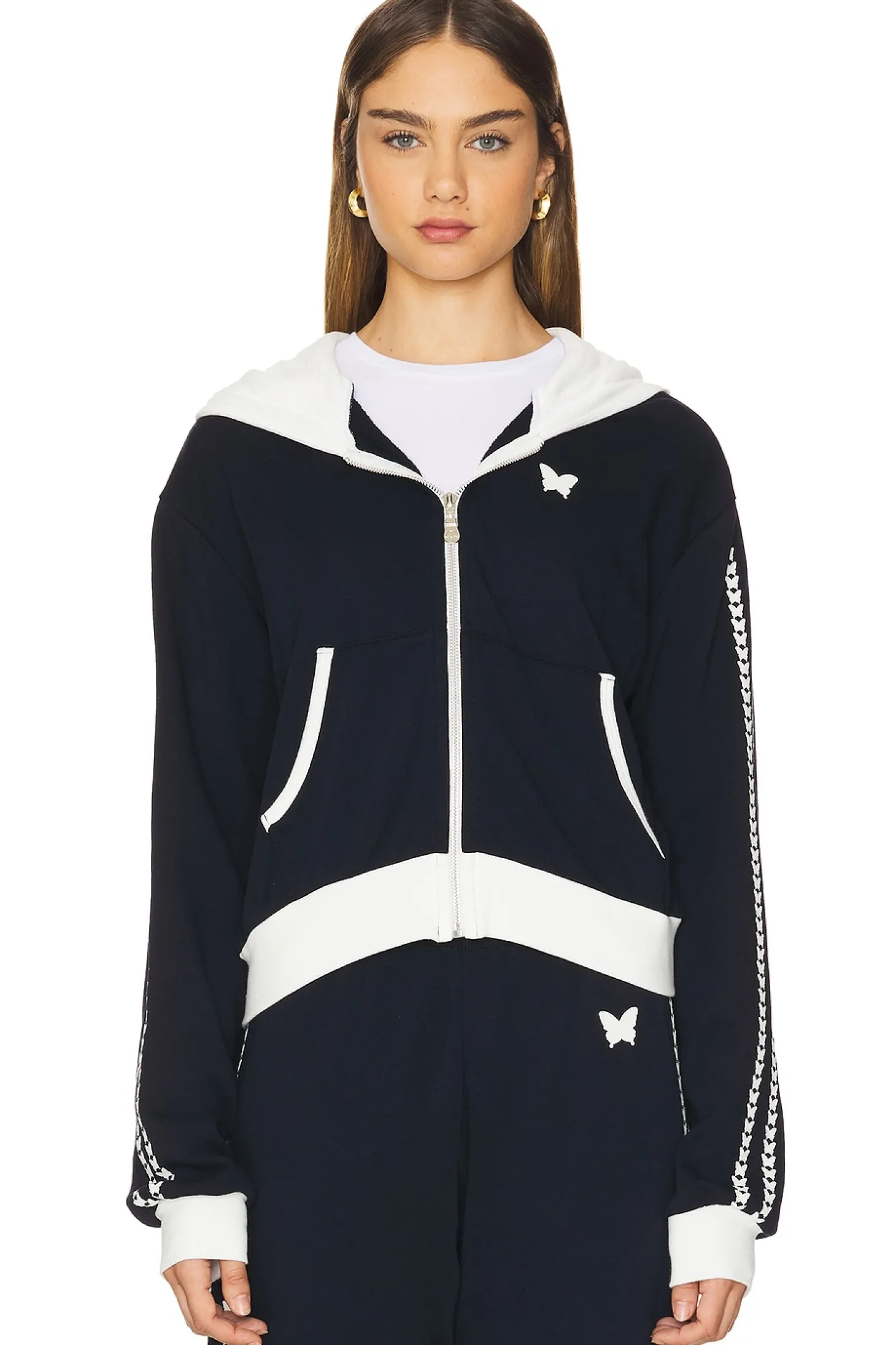 Audri Color Block Crop Happyface Zip Up Hoodie