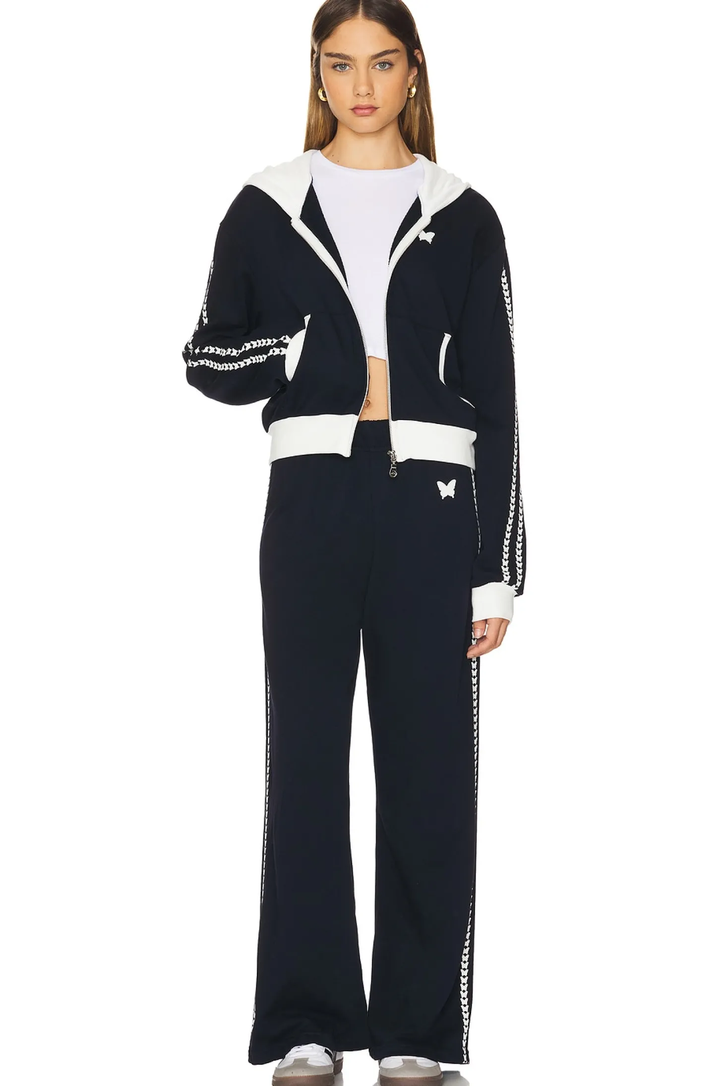 Audri Color Block Crop Happyface Zip Up Hoodie