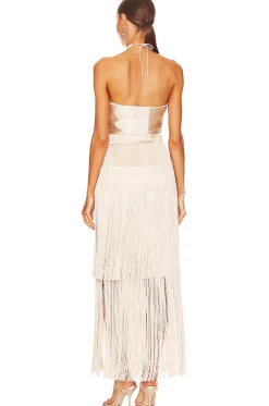 Baldwin Draped Fringe Halter Dress