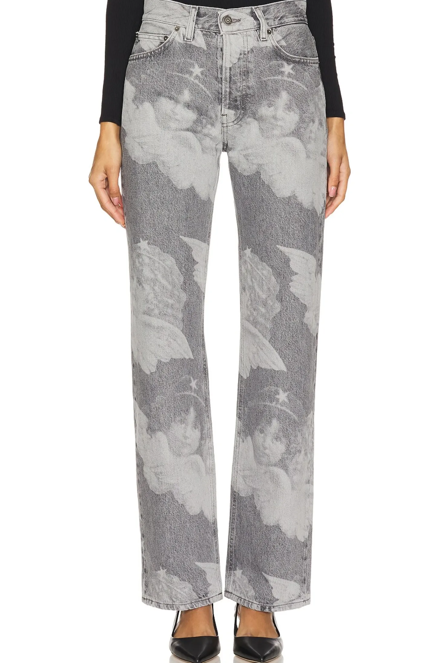 Black Angel Print Straight