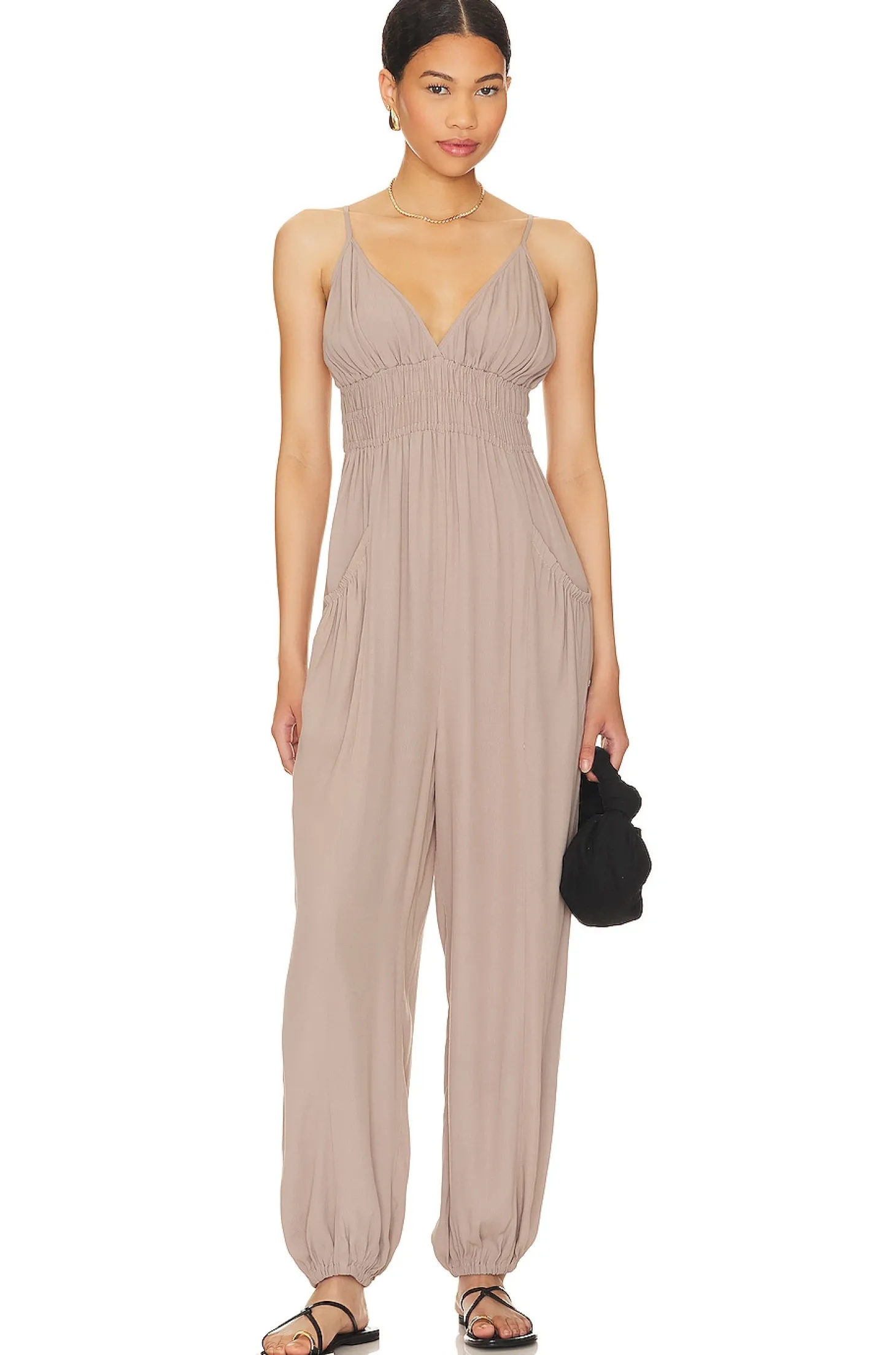 Black Smocked Jumpsuit