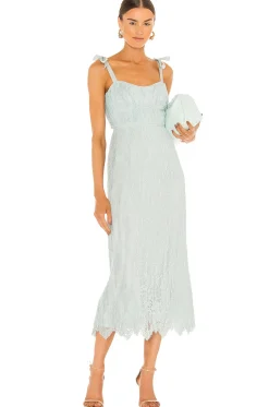 Bonnie Silk Lace Plisse Strapless Bustier Midi Dress