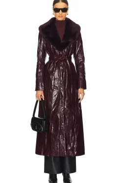 Bordeaux Faux Fur Collar Coat