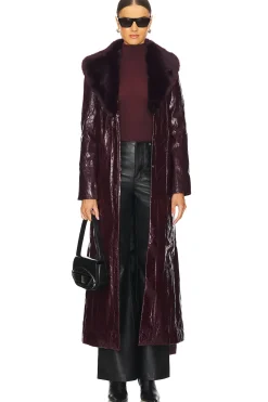 Bordeaux Faux Fur Collar Coat