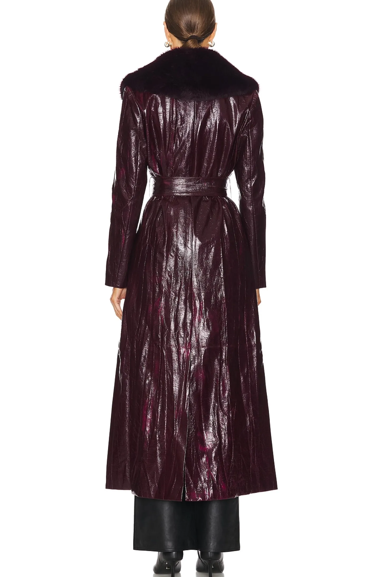 Bordeaux Faux Fur Collar Coat