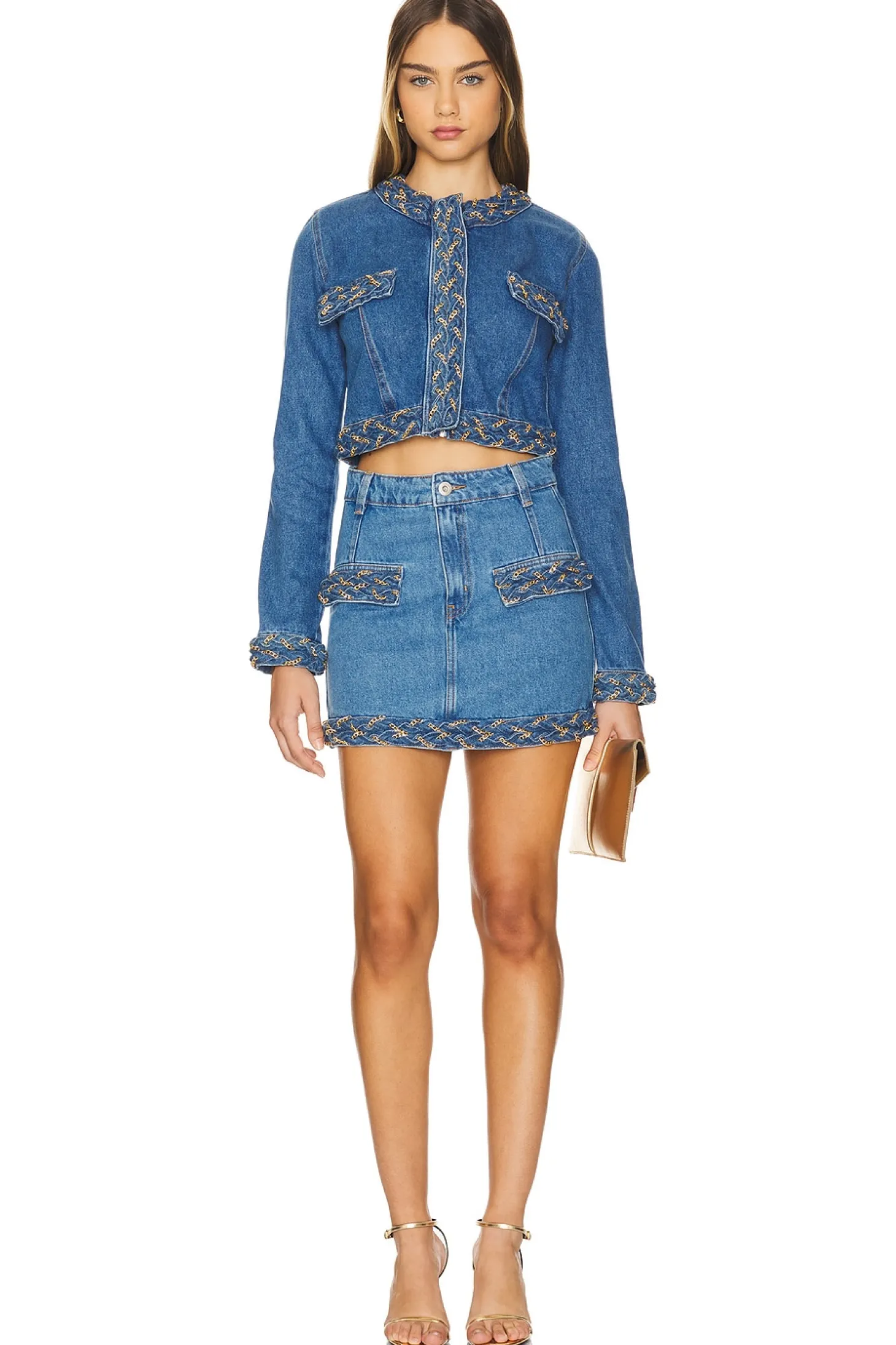 Braided Denim Mini Skirt