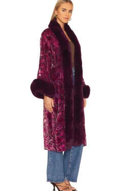 Burnout Velvet Faux Fur Coat