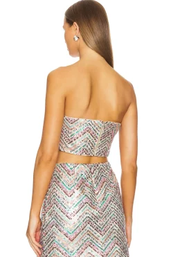 Chevron Sequins Strapless Top