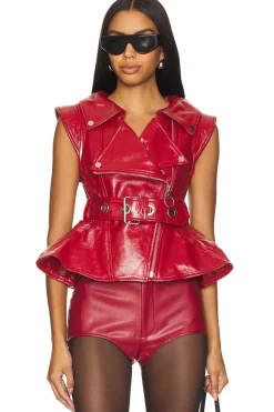 Cinched Open Neck Leather Biker Vest