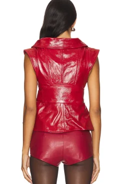 Cinched Open Neck Leather Biker Vest