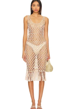 Coral Crotchet Midi Dress