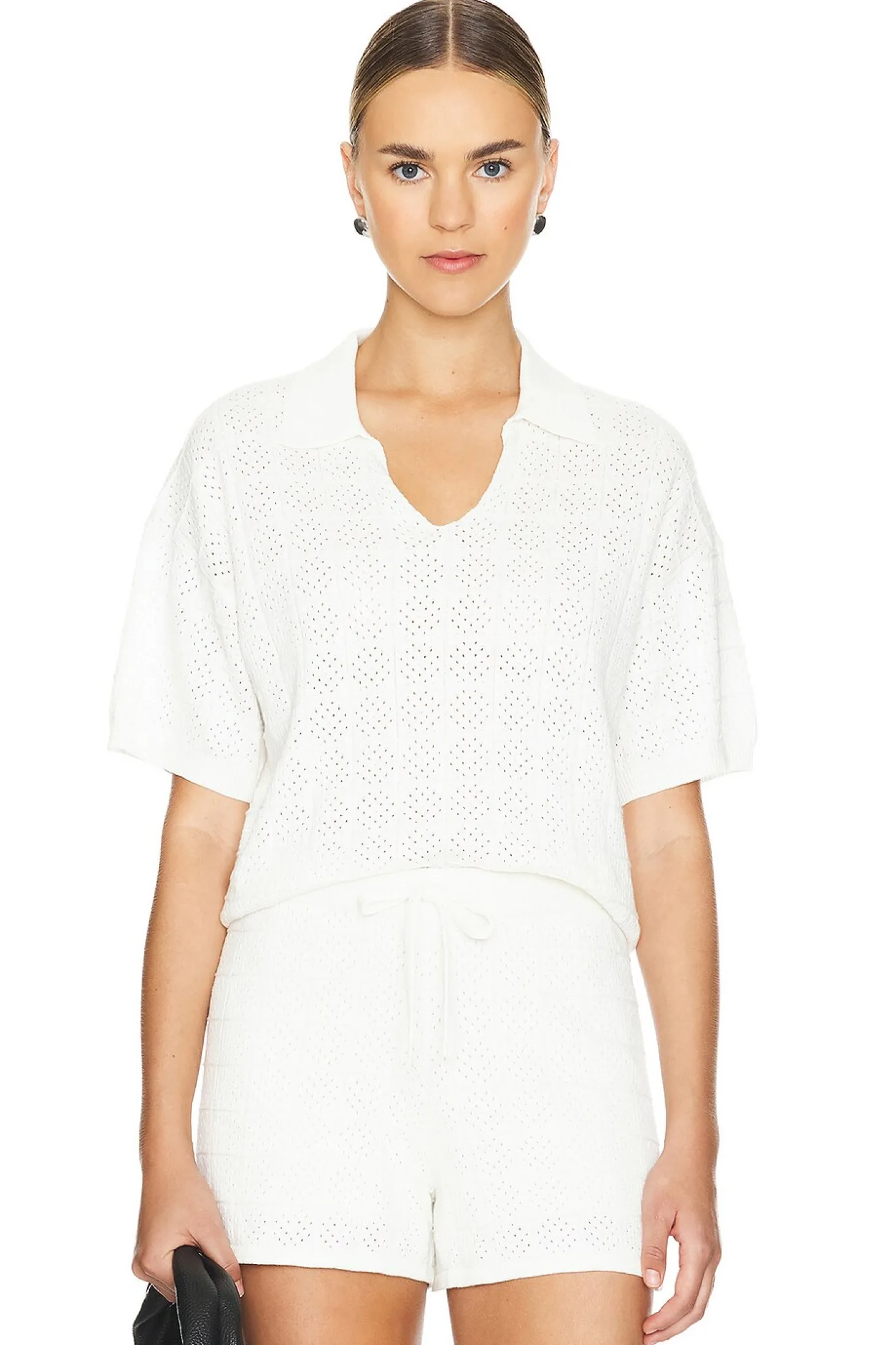 Crochet Knit Oversized Polo Tee