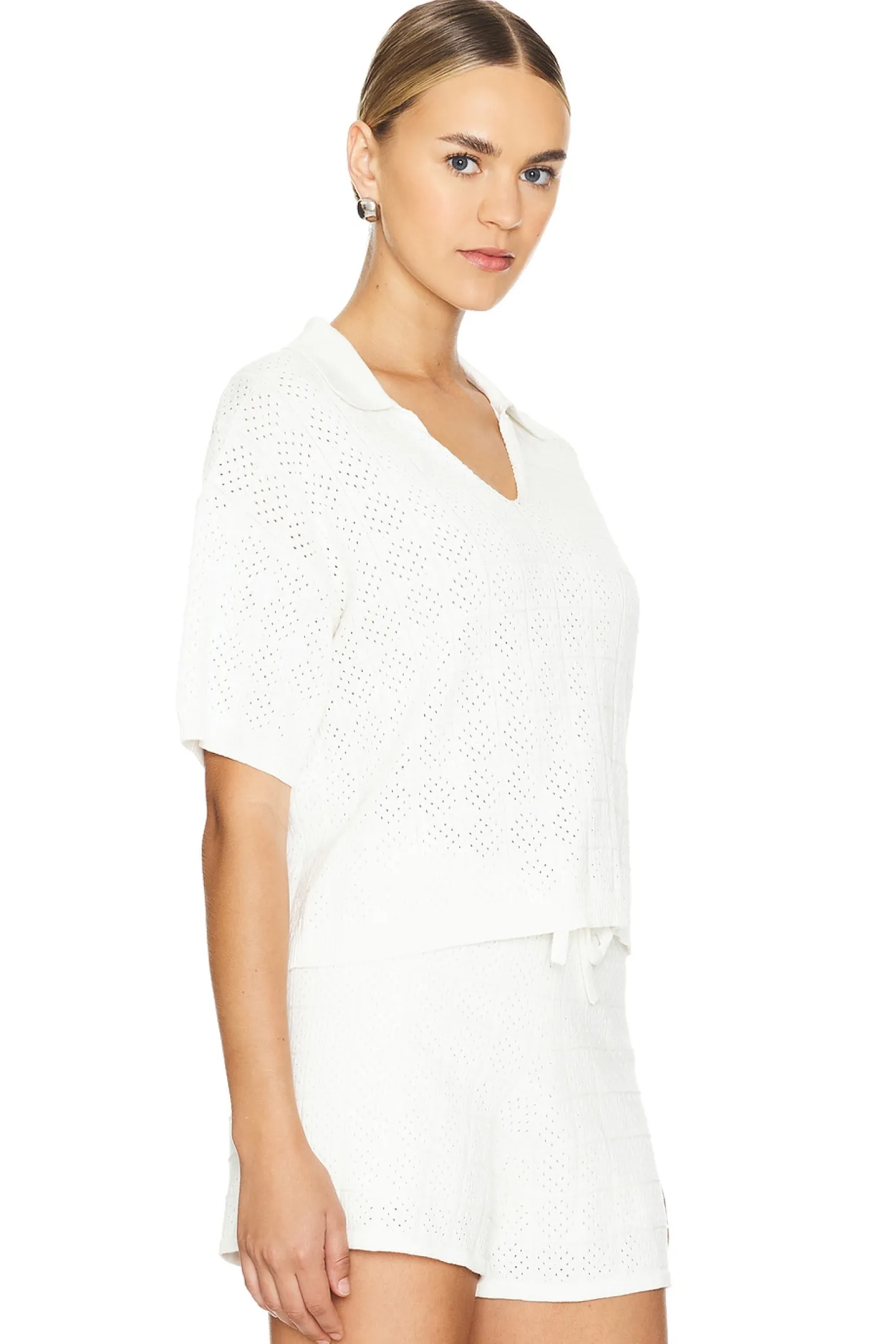 Crochet Knit Oversized Polo Tee