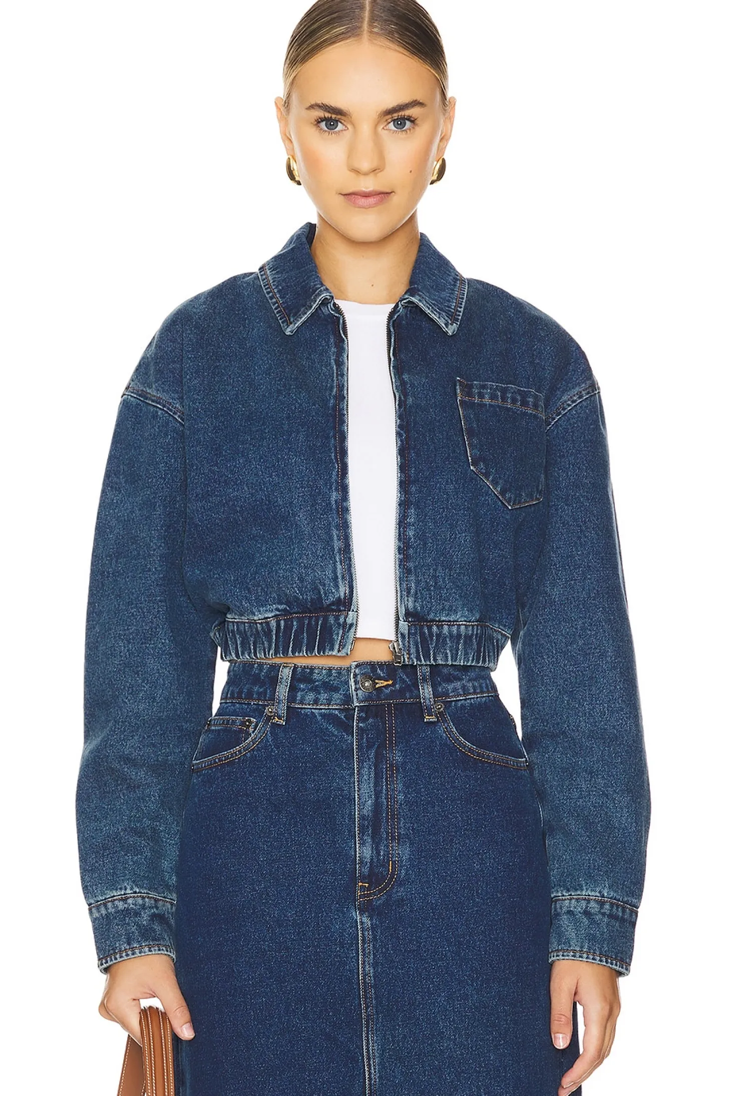 Cropped Bomber Denim Jacket