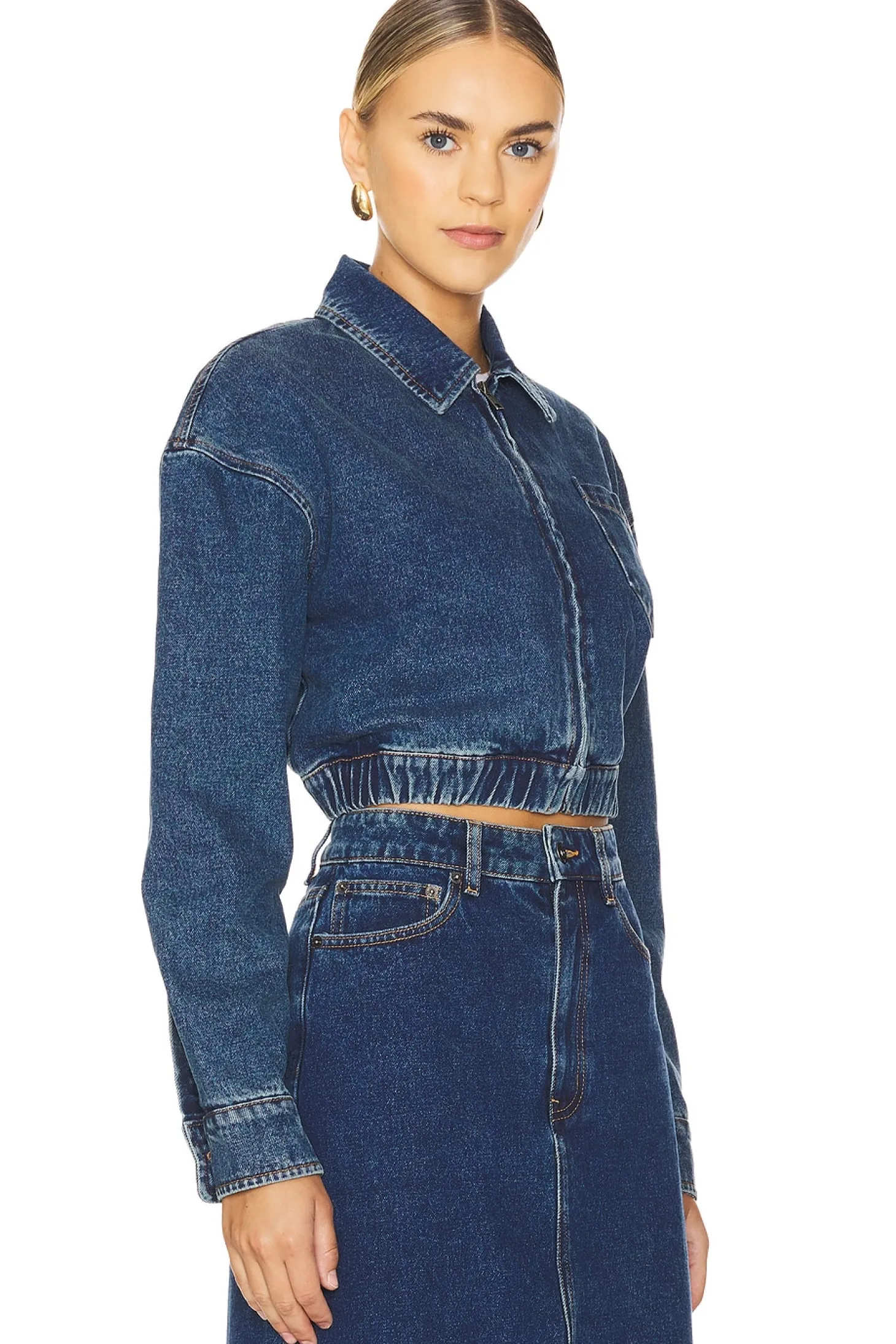 Cropped Bomber Denim Jacket