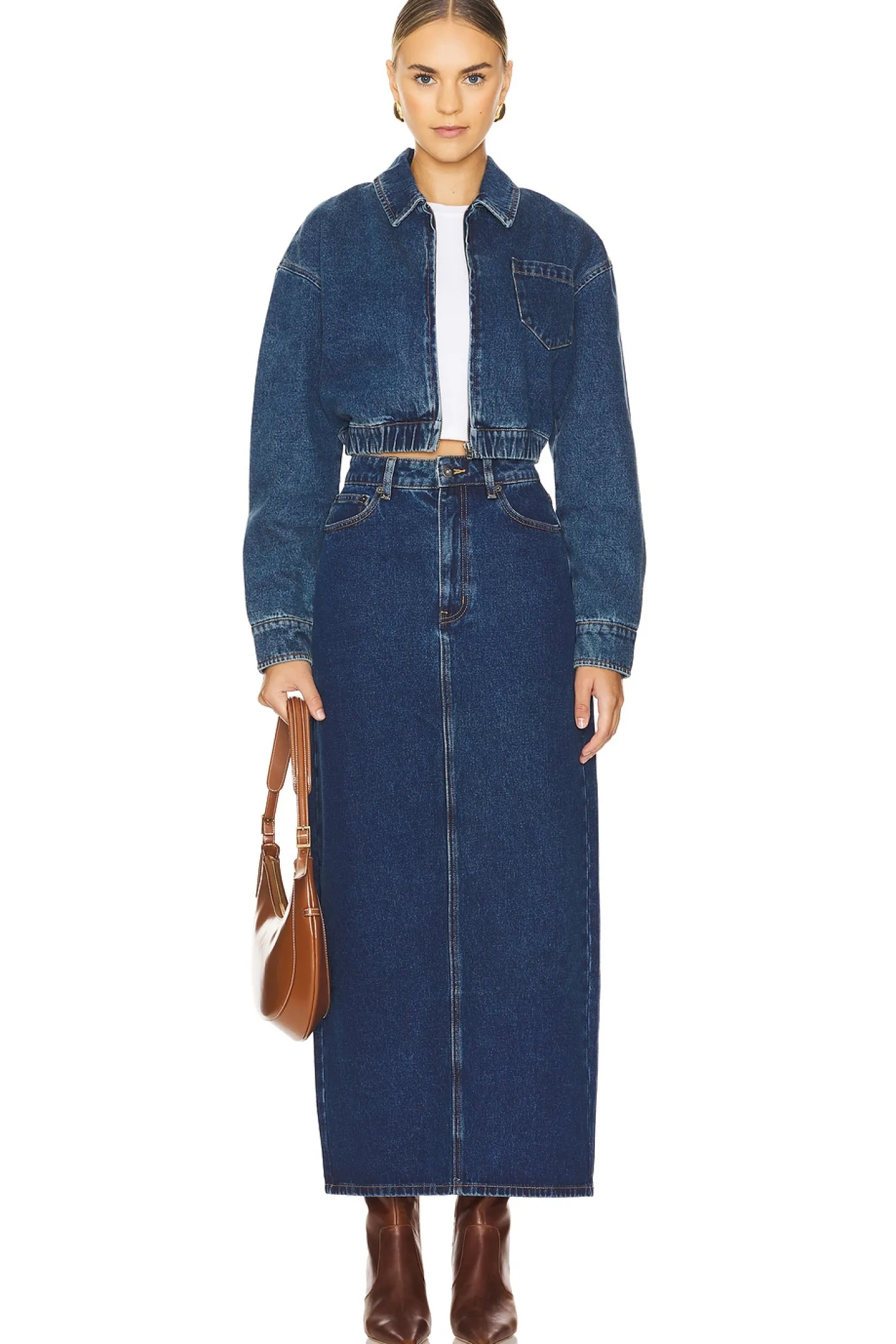 Cropped Bomber Denim Jacket