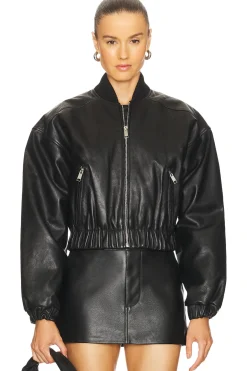 Cropped Leather Bomber Jacket