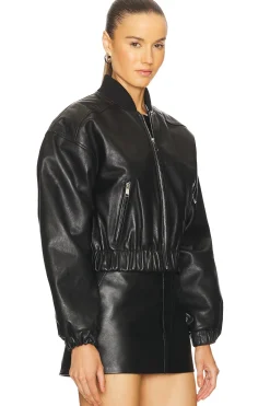 Cropped Leather Bomber Jacket