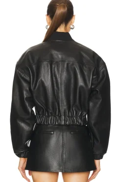 Cropped Leather Bomber Jacket