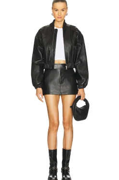 Cropped Leather Bomber Jacket