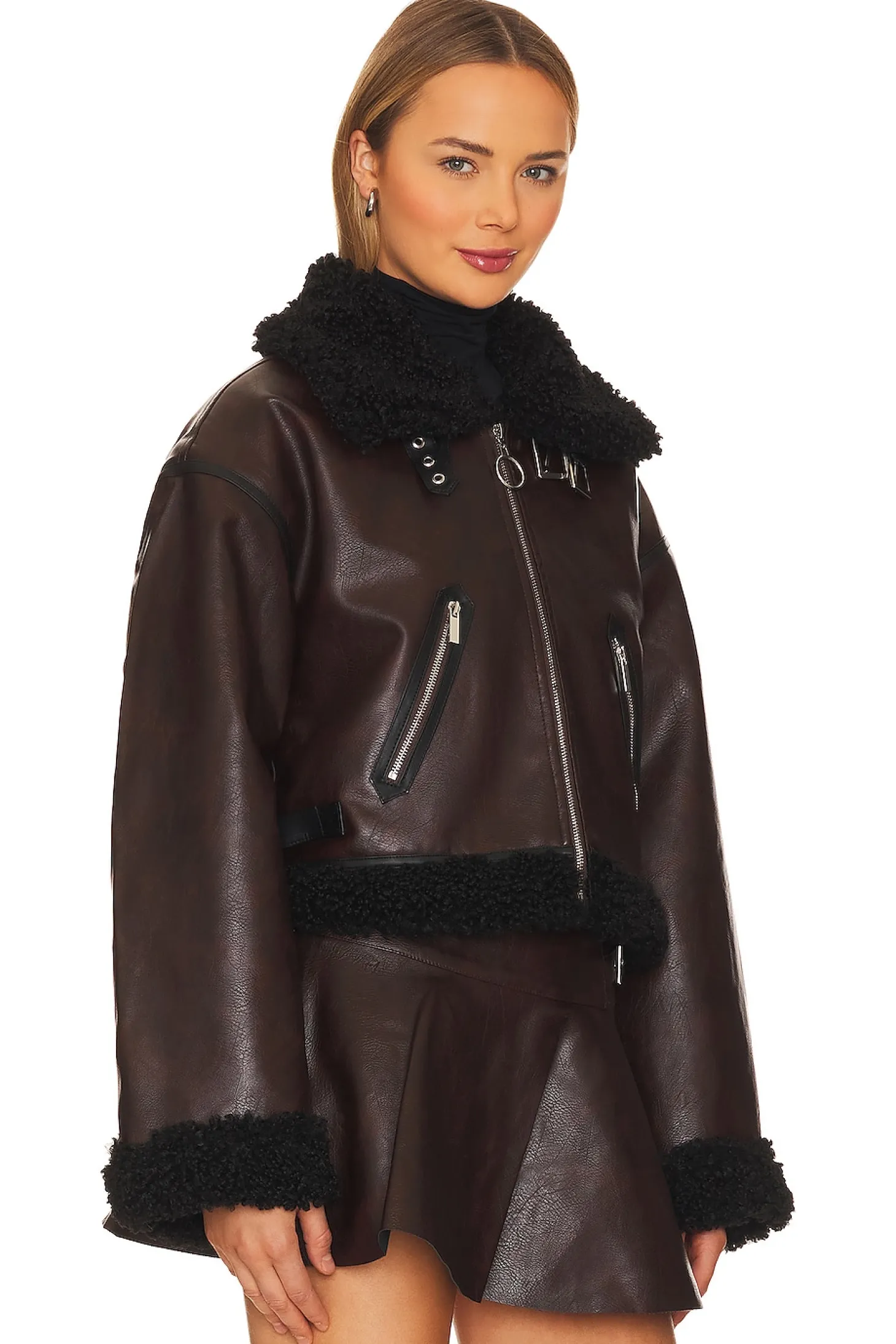 Cropped Sherpa Moto Jacket