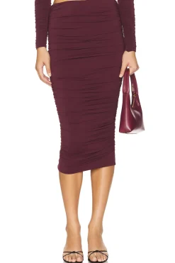 Darcy Mid Rise Ruched Midi Skirt