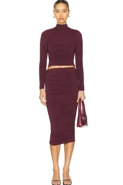 Darcy Mid Rise Ruched Midi Skirt