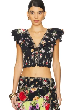 Deep V Frill Short Sleeve Top