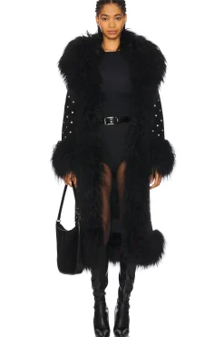 Dorothy Diamante Suede Maxi Coat With Fur Trim