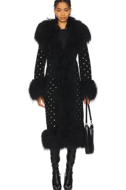 Dorothy Diamante Suede Maxi Coat With Fur Trim