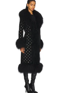 Dorothy Diamante Suede Maxi Coat With Fur Trim