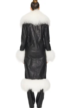 Dorothy Leather Maxi Coat With Fur Trim