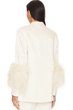 Doubleface Satin Broad Shoulder Blazer W Ostrich