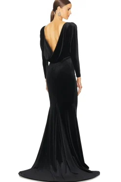 Draped Open Back Velvet Gown