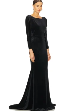 Draped Open Back Velvet Gown