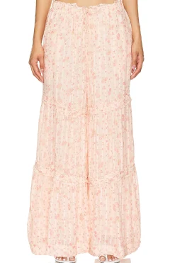 Emmaline Tiered Pull On Pant In Peach Combo