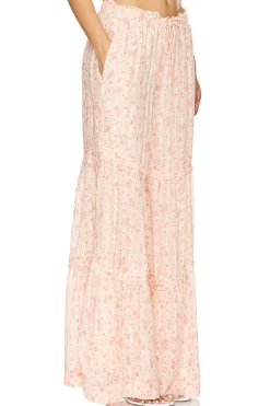 Emmaline Tiered Pull On Pant In Peach Combo