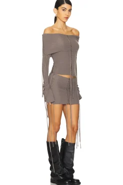 Extreme Fold Over Lace Up Knit Top