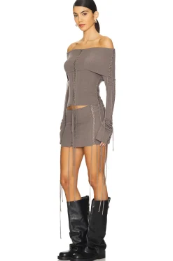 Extreme Fold Over Lace Up Knit Top