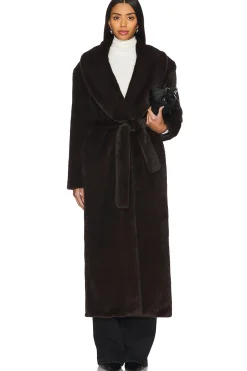 Faux Fur Long Line Belted Coat