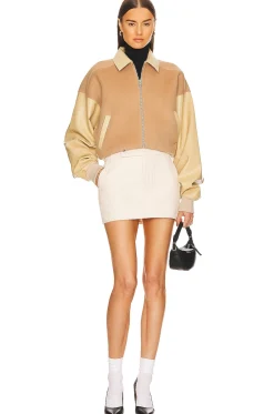 Faux Leather & Wool Blend Bomber