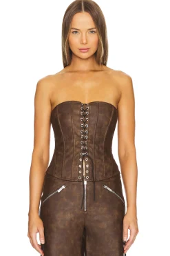 Faux Leather Lace Front Corset
