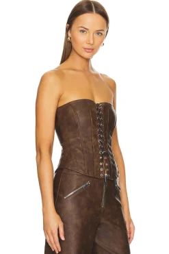 Faux Leather Lace Front Corset
