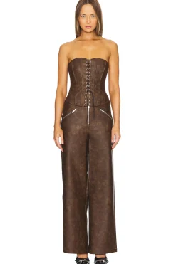 Faux Leather Lace Front Corset