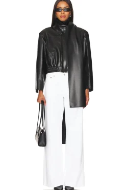 Faux Leather Scarf-detailed Jacket