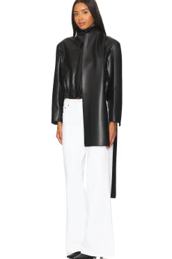 Faux Leather Scarf-detailed Jacket